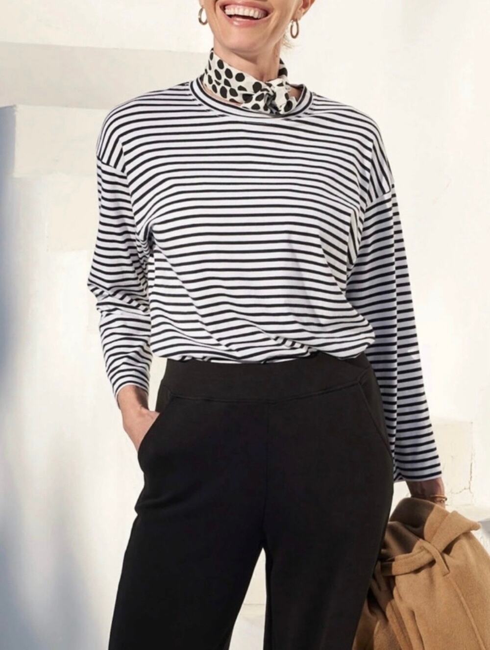 AYR The French Fry Tee Piano Stripe Classic Long Sleeve Crew Neck Pima Cotton XS